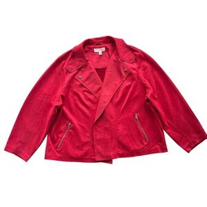 Philosophy Republic Womens Size 3X Red Faux Suede Leather Open Front Moto Jacket